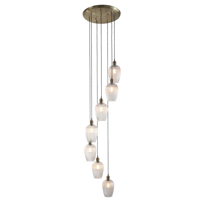Endon 120654 7 Light Pendant Antique Brass Plate & Clear Ribbed Glass