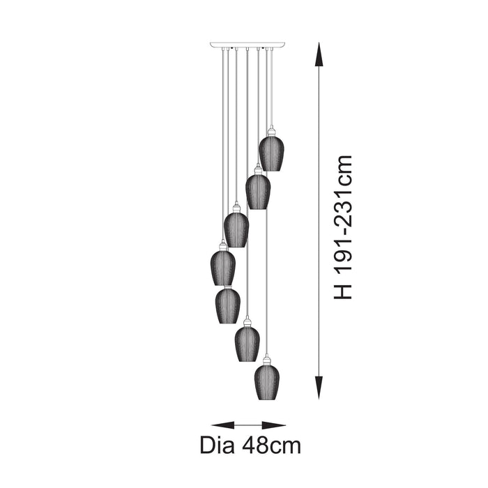 Endon 120654 7 Light Pendant Antique Brass Plate & Clear Ribbed Glass