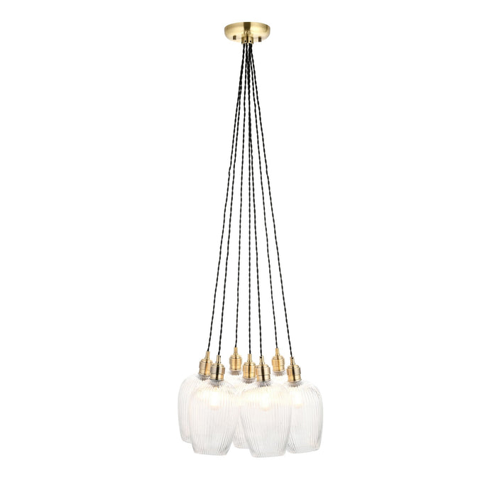 Endon 120655 7 Light Pendant Antique Brass Plate & Clear Ribbed Glass