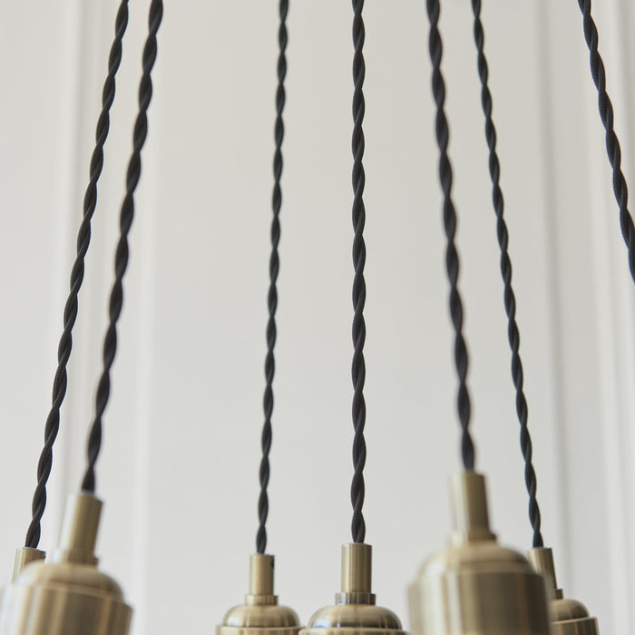 Endon 120655 7 Light Pendant Antique Brass Plate & Clear Ribbed Glass