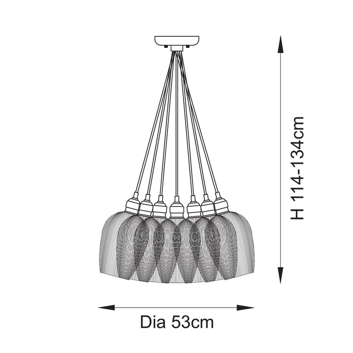 Endon 120655 7 Light Pendant Antique Brass Plate & Clear Ribbed Glass
