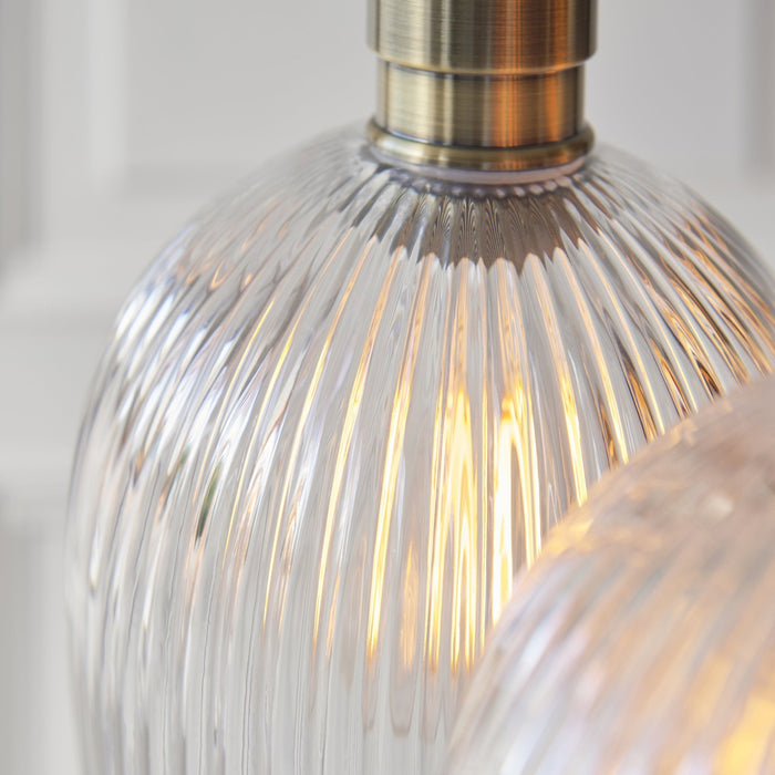 Endon 120656 3 Light Pendant Antique Brass Plate & Clear Ribbed Glass