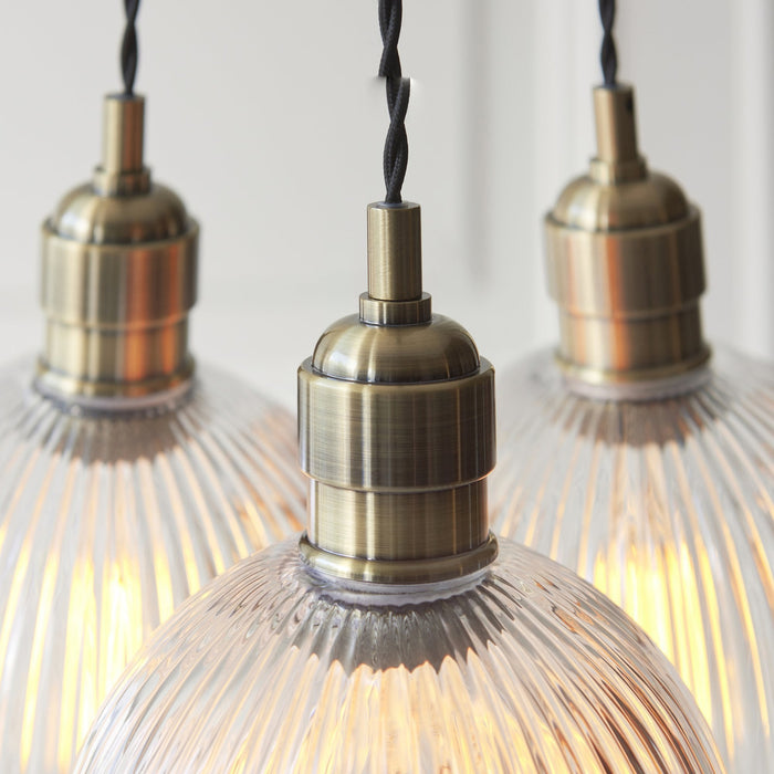 Endon 120656 3 Light Pendant Antique Brass Plate & Clear Ribbed Glass