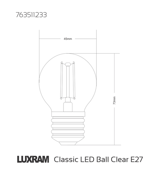 763511233 E27 Golf Ball LED Dimmable 4W Warm White Clear