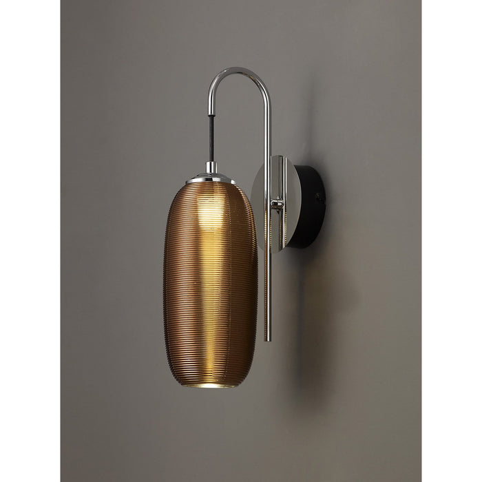 Nelson Lighting NL82229 Barter LED Switched Wall Lamp Polished Chrome/Black With Copper Glass