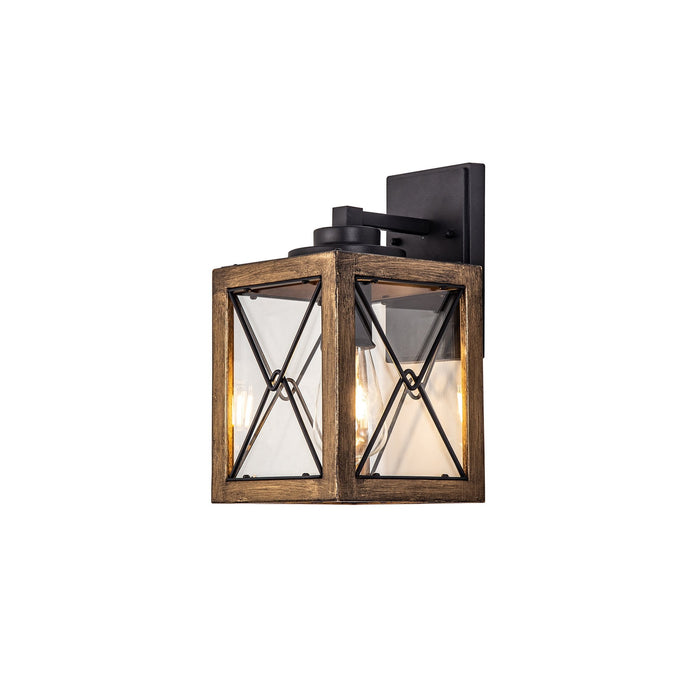 Nelson Lighting NL83719 Rowley Outdoor Small Wall Lamp Wood Effect & Black/Clear Glass