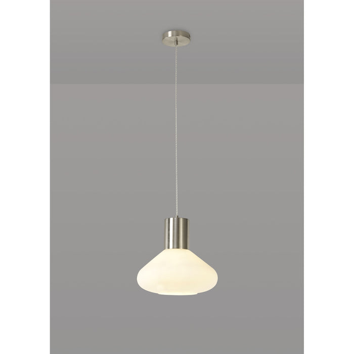 Nelson Lighting NL84649 Olivia Wide Pendant Satin Nickel/Opal Glass & Clear Twisted Cable