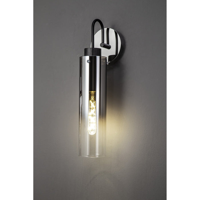 Nelson Lighting NL84879 Blade Slim Single Switched Wall Lamp Black/Smoke Fade Glass