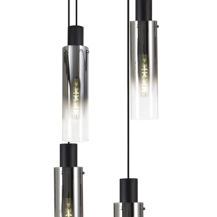 Nelson Lighting NL84919 Blade Slim Round Pendant 9 Light Adjustable Black/Smoke Fade Glass