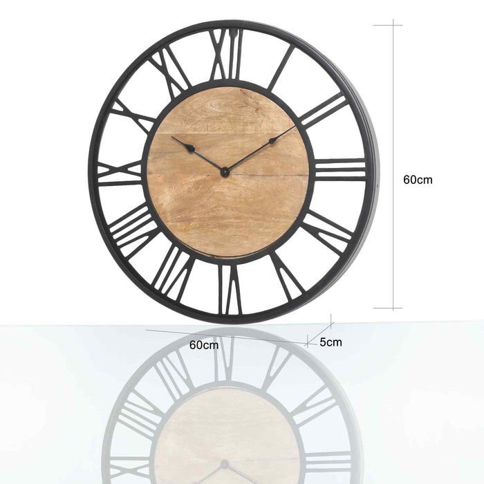 Nelson Lighting NL200-M0-BLWD Val Medium Round 60cm Black And Natural Wood Wall Clock