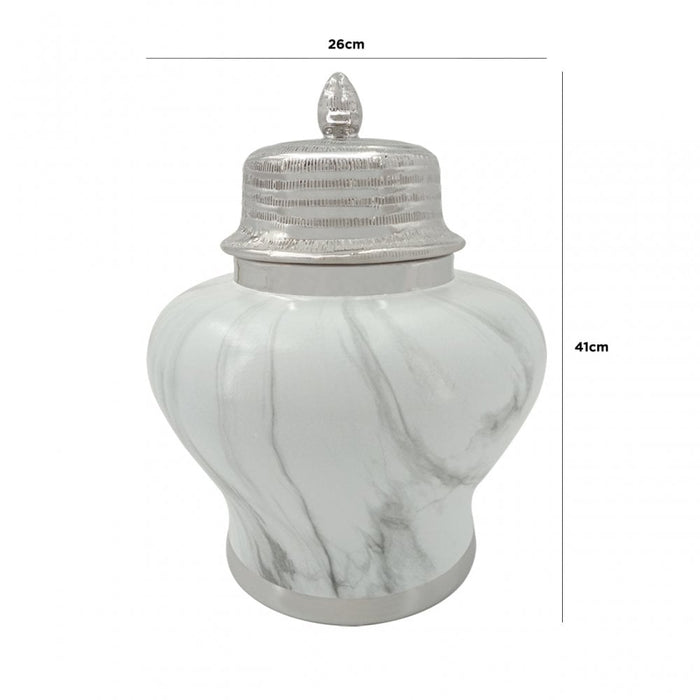 Nelson Lighting NL62201-L0-WHSV 41cm White Marble And Silver Ginger Jar