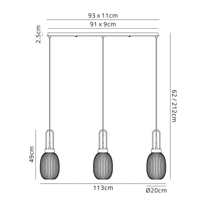Nelson Lighting NLK06069 Acme 3 Light Linear Pendant Copper Matt Black