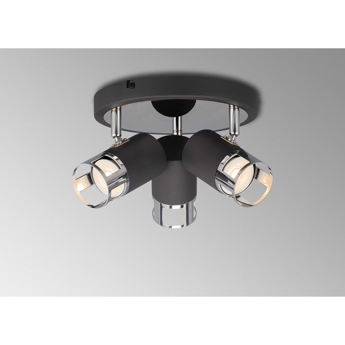 Nelson Lighting NL99599 Adner 3 Light Round Spotlight Graphite Polished Chrome