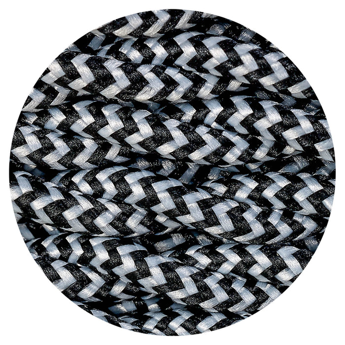 Nelson Lighting NL81069 Apollo 25m Roll Black & White Wave Stripe Braided Twisted 2 Core 0.75mm Cable VDE Approved