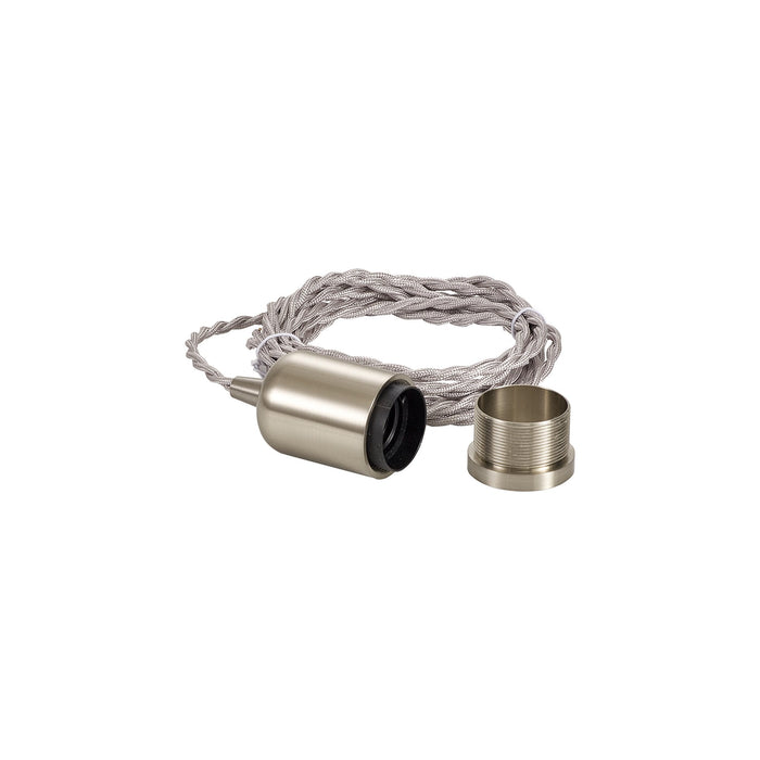 Nelson Lighting NL91459 Apollo E27 (Max 60W) Lampholder Brushed Nickel With 3m Silver Braided Twisted Cable & Deeper Shade Ring