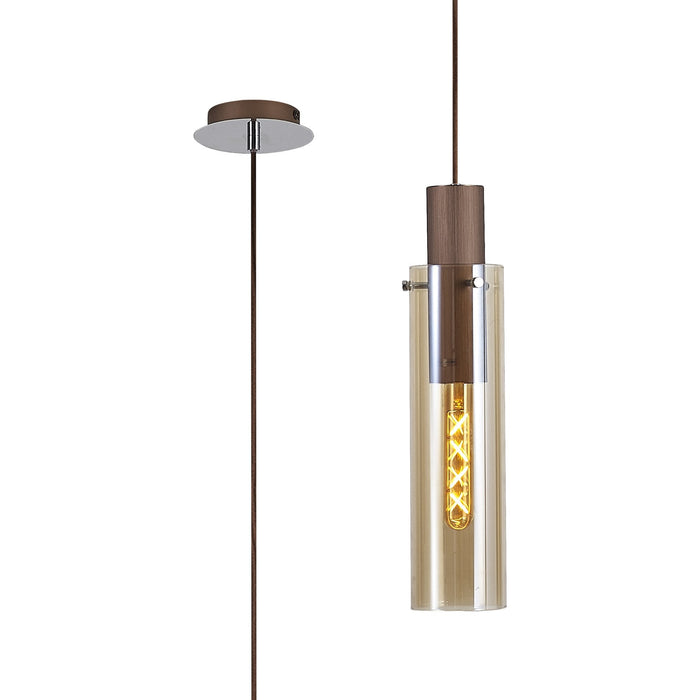 Nelson Lighting NL91649 Tokyo Slim 1 Light Pendant Mocha Polished Chrome