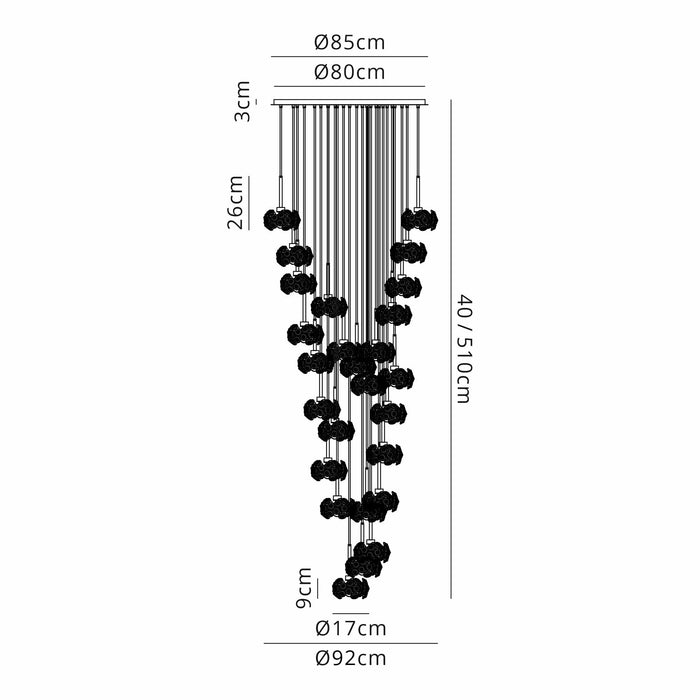 Nelson Lighting NLK05079 Bulge 24 Light Round Pendant Polished Chrome Crystal