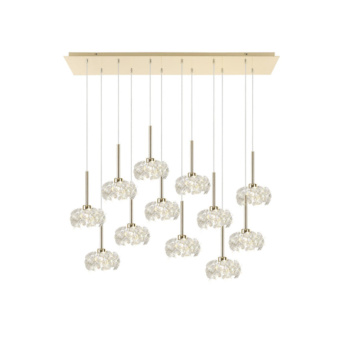 Nelson Lighting NLK08999 Bulge 12 Light Linear Pendant French Gold Crystal