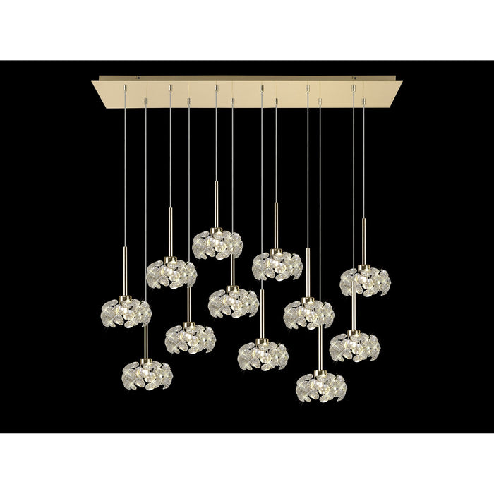 Nelson Lighting NLK08999 Bulge 12 Light Linear Pendant French Gold Crystal