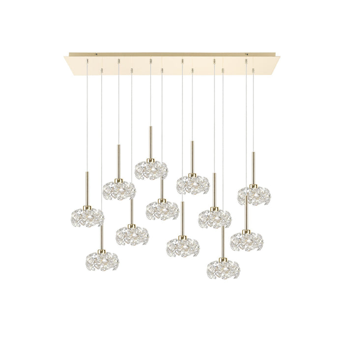 Nelson Lighting NLK08999 Bulge 12 Light Linear Pendant French Gold Crystal