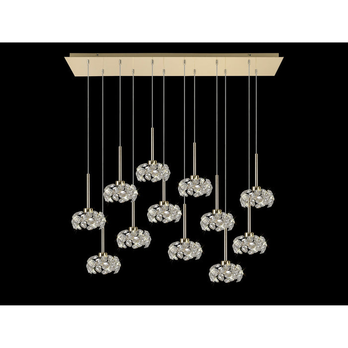 Nelson Lighting NLK08999 Bulge 12 Light Linear Pendant French Gold Crystal