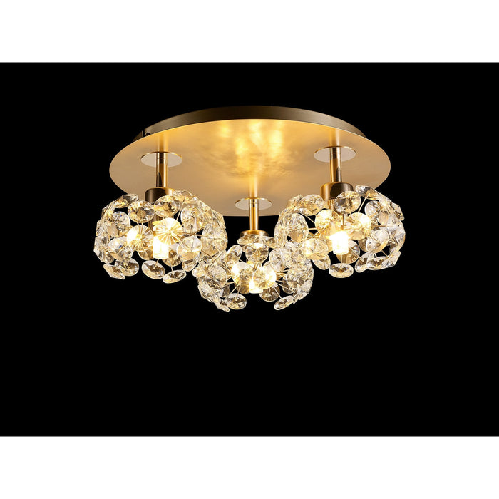 Nelson Lighting NLK15409 Bulge 3 Light Flush Ceiling Light French Gold Crystal