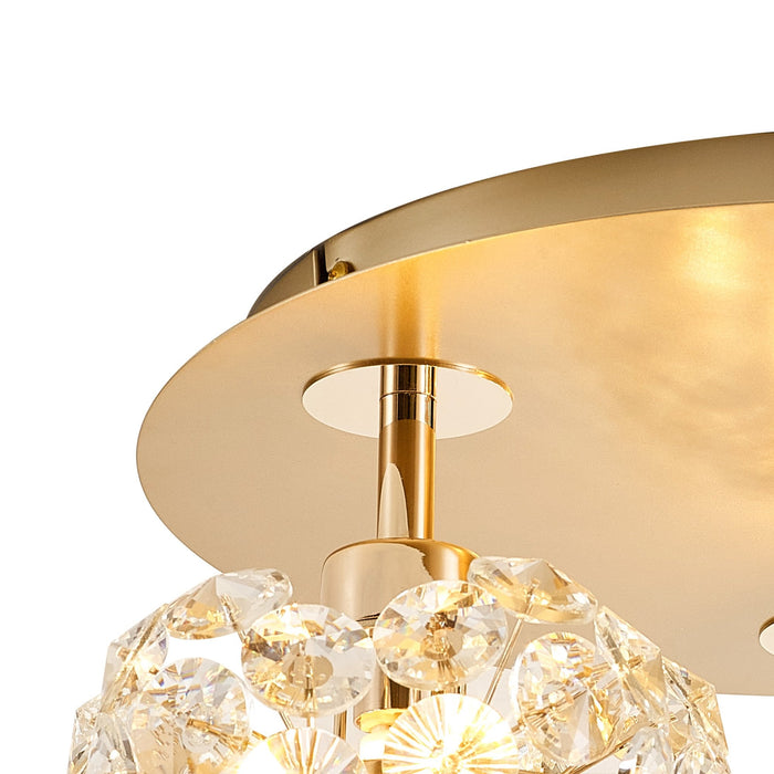Nelson Lighting NLK15409 Bulge 3 Light Flush Ceiling Light French Gold Crystal