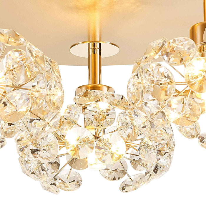 Nelson Lighting NLK15409 Bulge 3 Light Flush Ceiling Light French Gold Crystal