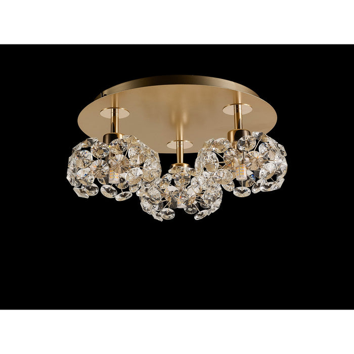 Nelson Lighting NLK15409 Bulge 3 Light Flush Ceiling Light French Gold Crystal