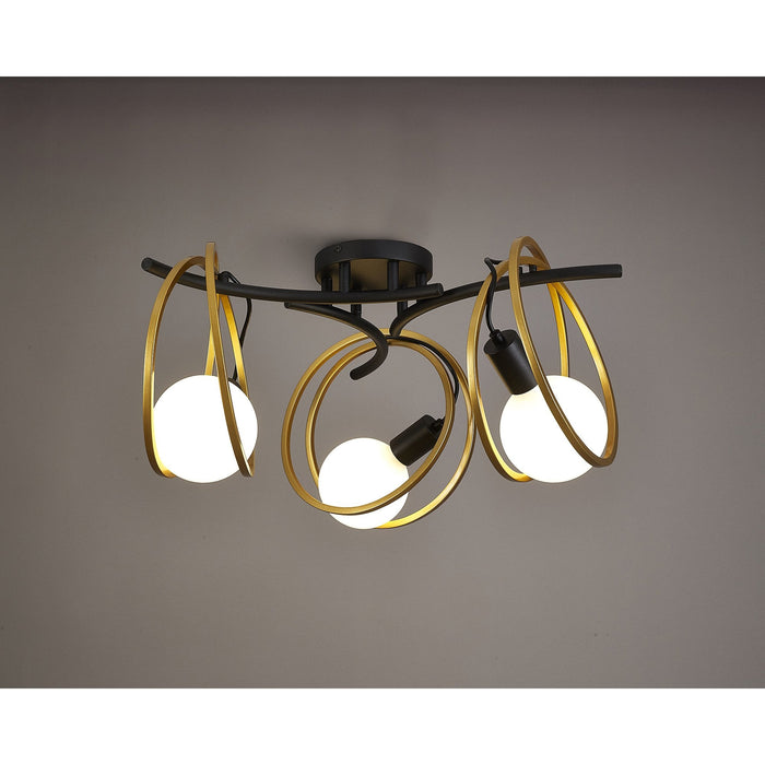Nelson Lighting NL86699 Candio 3 Light Flush Ceiling Light Matt Black Painted Gold