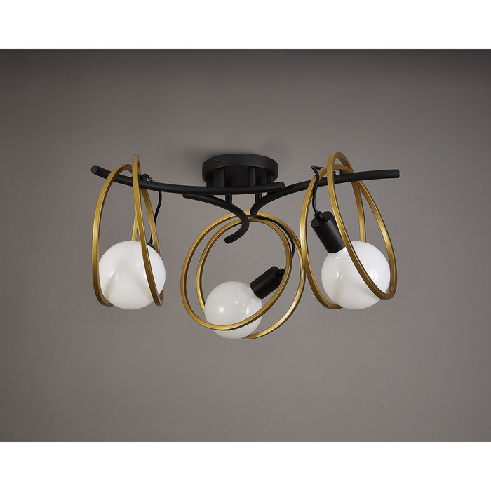 Nelson Lighting NL86699 Candio 3 Light Flush Ceiling Light Matt Black Painted Gold