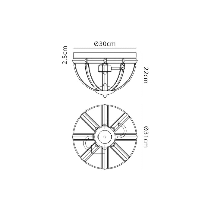 Nelson Lighting NL84269 Char 2 Light Ceiling Light Polished Nickel Clear
