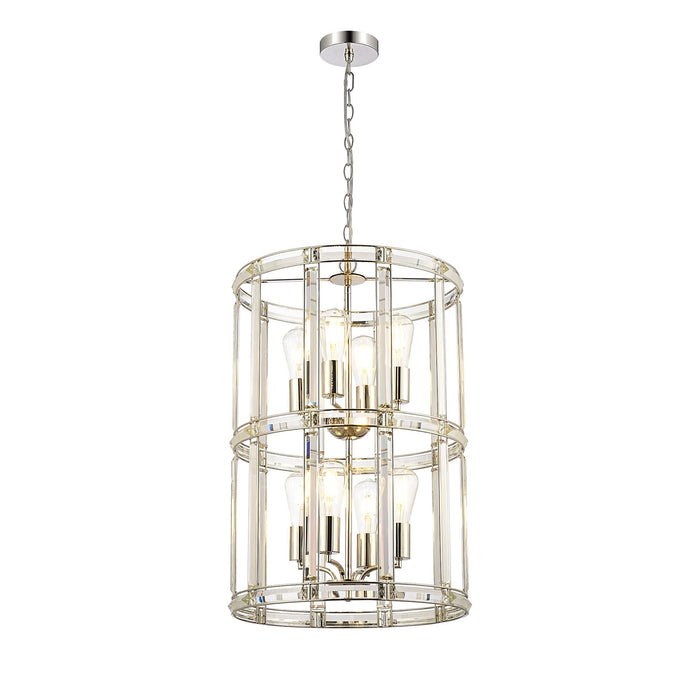 Nelson Lighting NL99909 Char 8 Light Round Pendant Polished Nickel Clear