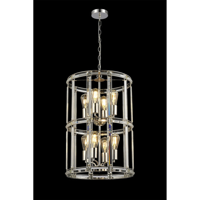 Nelson Lighting NL99909 Char 8 Light Round Pendant Polished Nickel Clear
