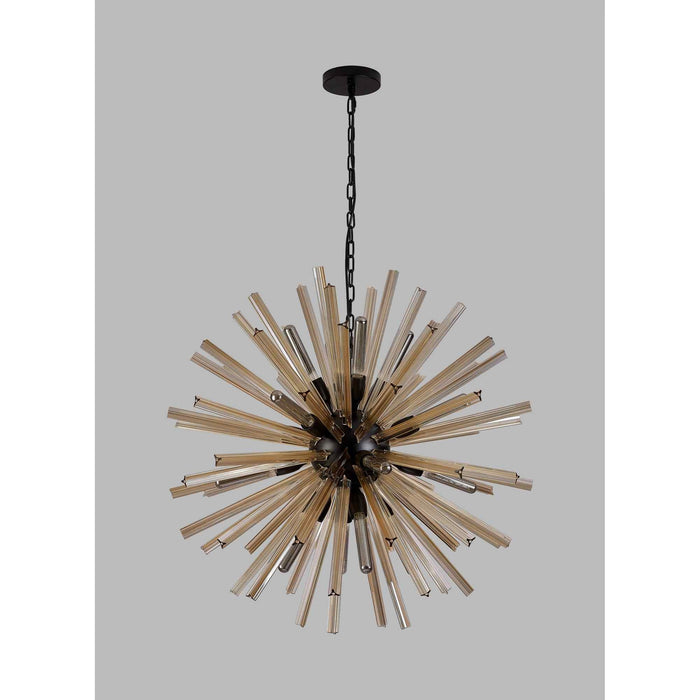 Nelson Lighting NL88269 Clover 16 Light Round Pendant Matt Black Champagne Gold