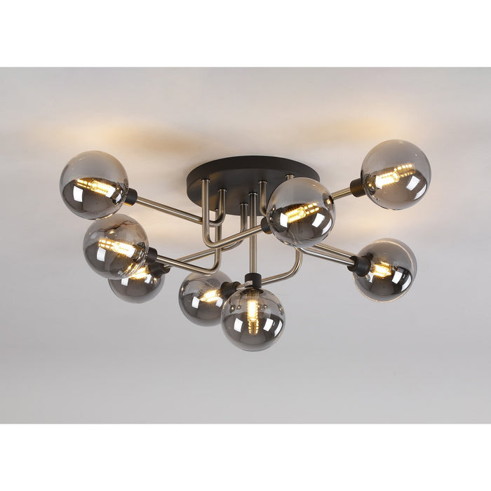 Nelson Lighting NL90829 Dylon 9 Light Flush Ceiling Light Graphite Satin Nickel