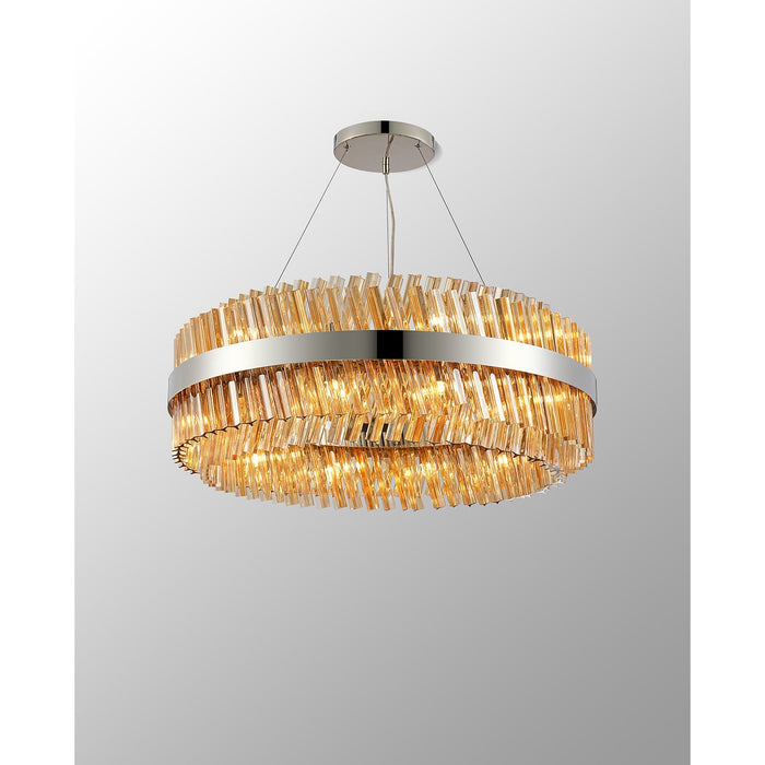 Nelson Lighting NL9502PN/AM9 Kaffer 24 Light Round Pendant Polished Nickel Amber