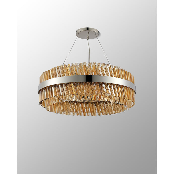Nelson Lighting NL9502PN/AM9 Kaffer 24 Light Round Pendant Polished Nickel Amber