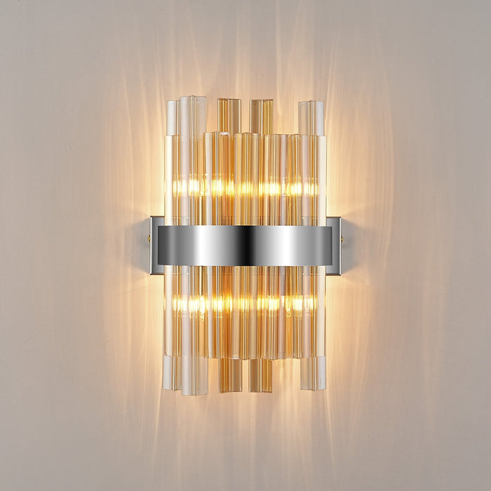 Nelson Lighting NL9510PN/AM9 Kaffer 4 Light Wall Light Polished Nickel Amber