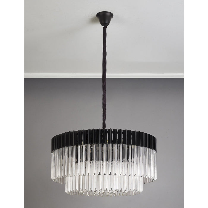 Nelson Lighting NL89779 Kobra 12 Light Round Pendant Matt Black Clear