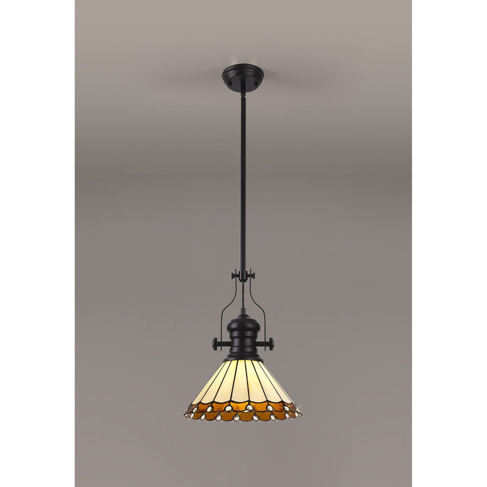Nelson Lighting NLK15039 Louis, Umbrian 1 Light Pendant Matt Black Amber/Cream