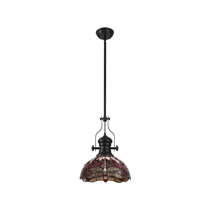 Nelson Lighting NLK15089 Louis, Heidi 1 Light Pendant Matt Black Purple/Pink