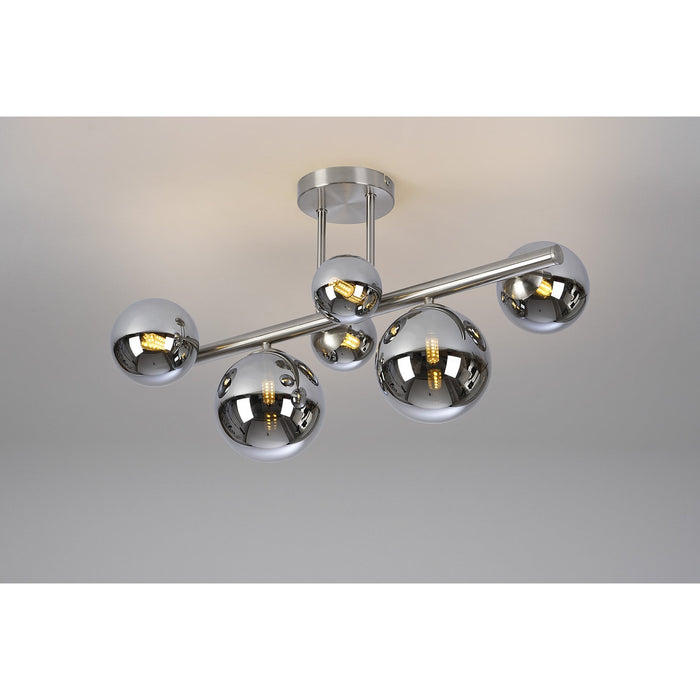 Nelson Lighting NL9062/CH9 Safady 6 Light Ceiling Light Satin Nickel Chrome Plated