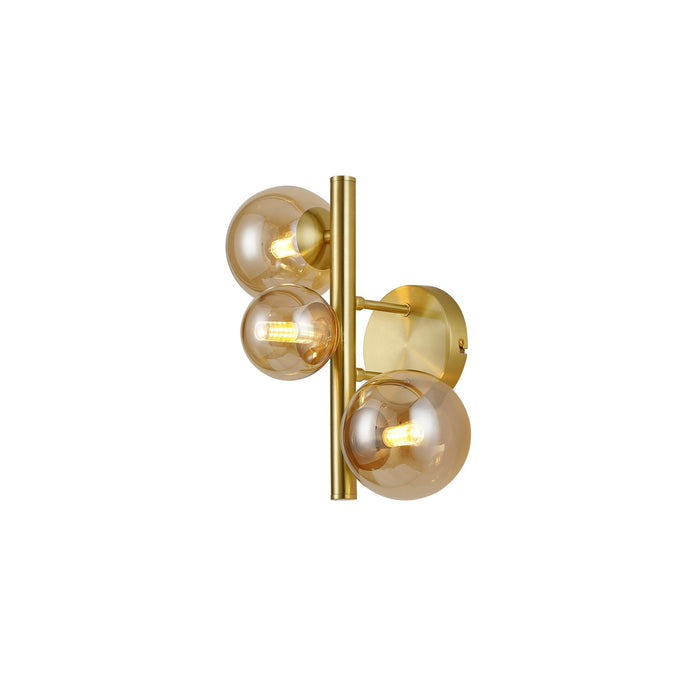 Nelson Lighting NL9324/AM9 Safady 3 Light Wall Light Satin Gold Amber Plated