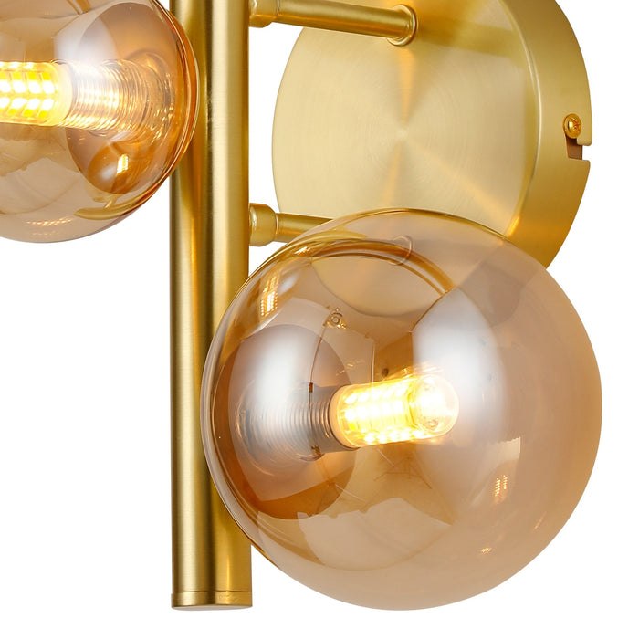 Nelson Lighting NL9324/AM9 Safady 3 Light Wall Light Satin Gold Amber Plated