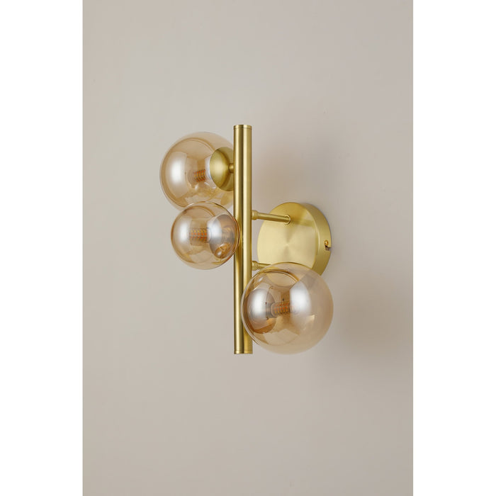 Nelson Lighting NL9324/AM9 Safady 3 Light Wall Light Satin Gold Amber Plated