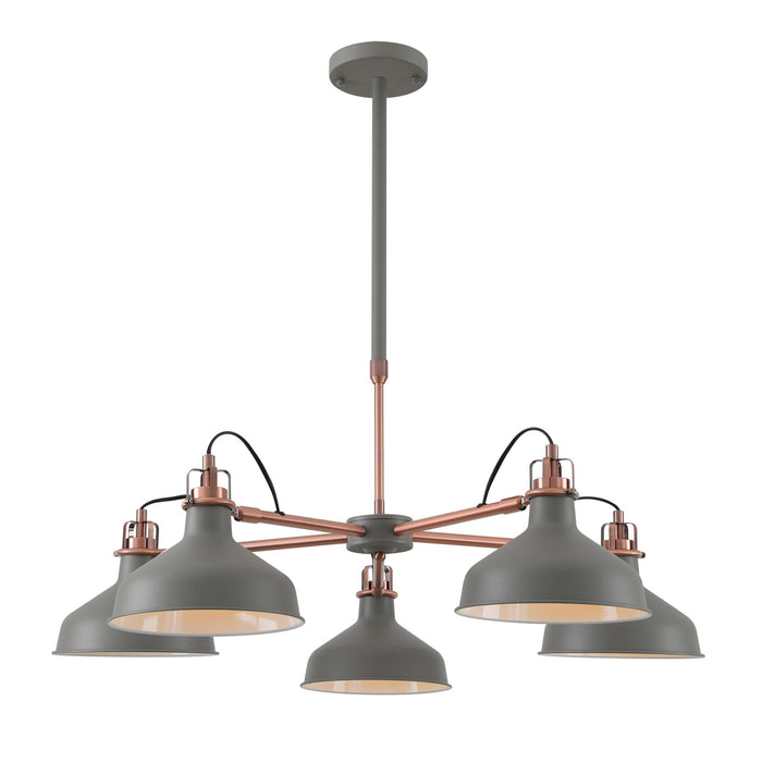 Nelson Lighting NL70209 Barnie Telescopic 5 Light Pendant Sand Grey/Copper/White