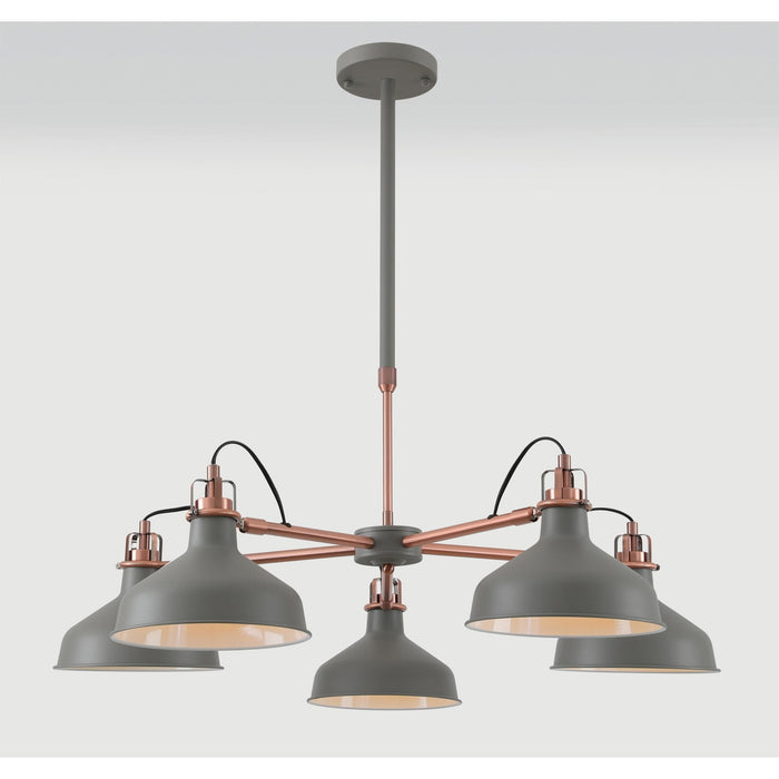 Nelson Lighting NL70209 Barnie Telescopic 5 Light Pendant Sand Grey/Copper/White