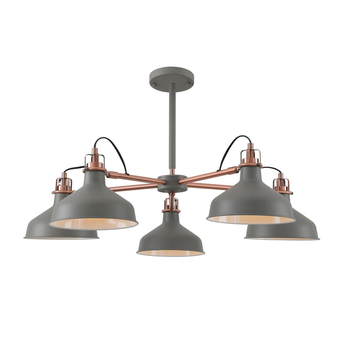 Nelson Lighting NL70209 Barnie Telescopic 5 Light Pendant Sand Grey/Copper/White