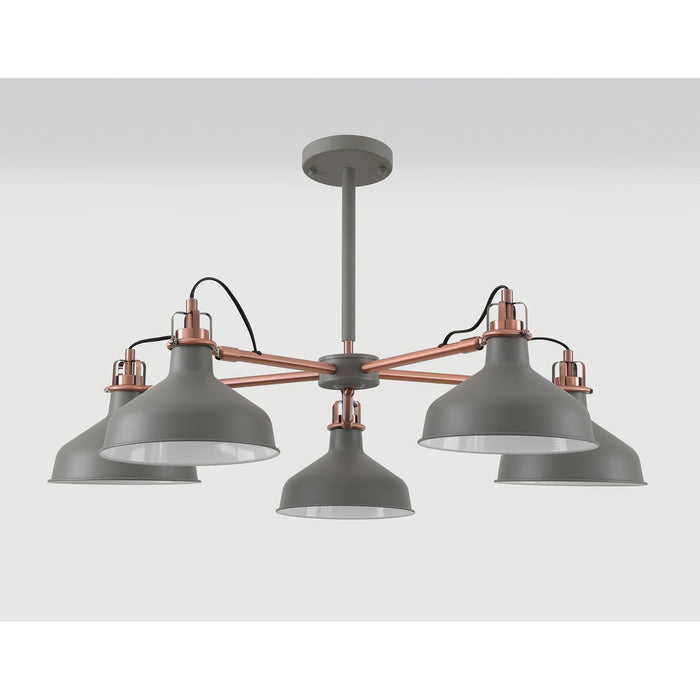 Nelson Lighting NL70209 Barnie Telescopic 5 Light Pendant Sand Grey/Copper/White